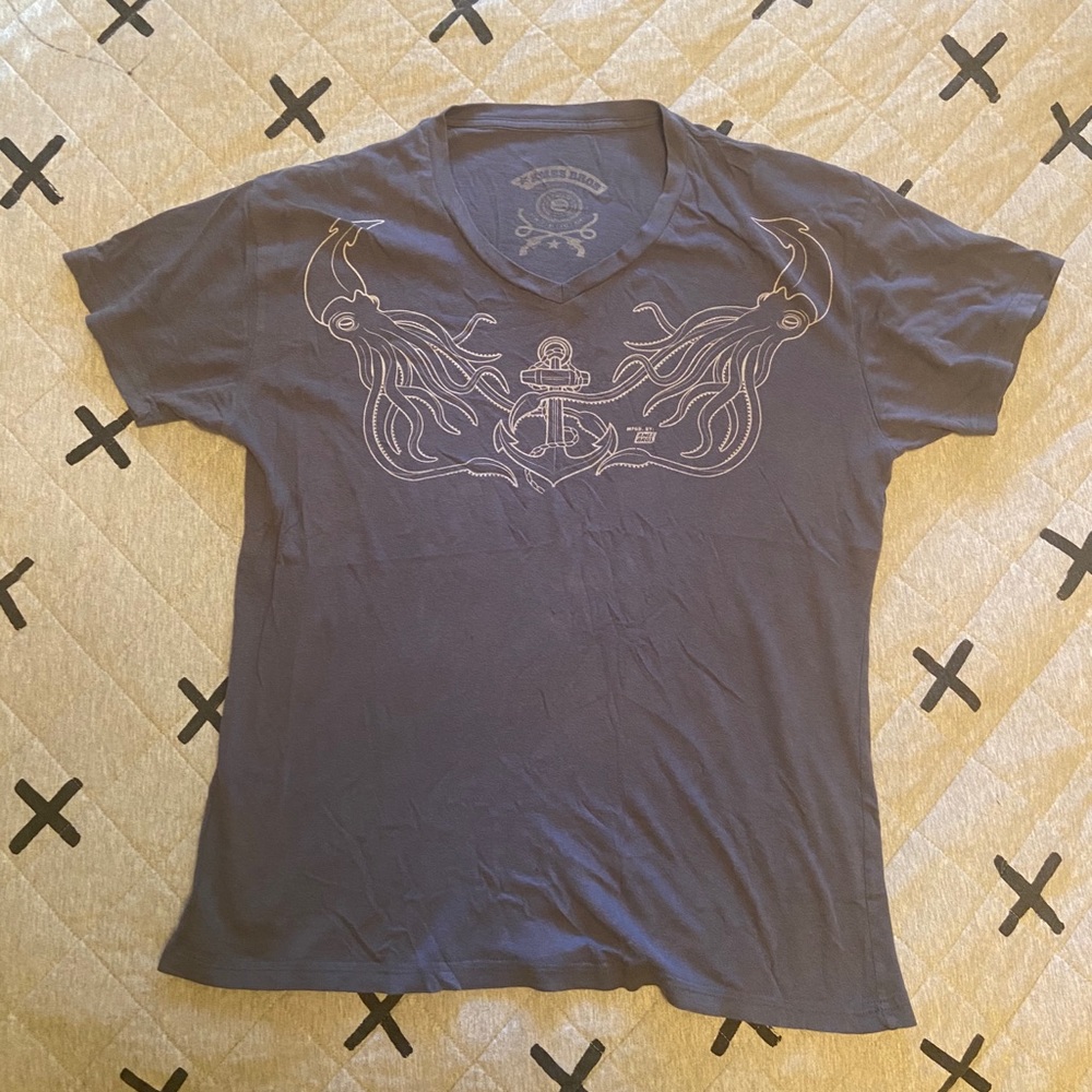 Ames Bros Squid Fight Anchor Grey V Neck Large